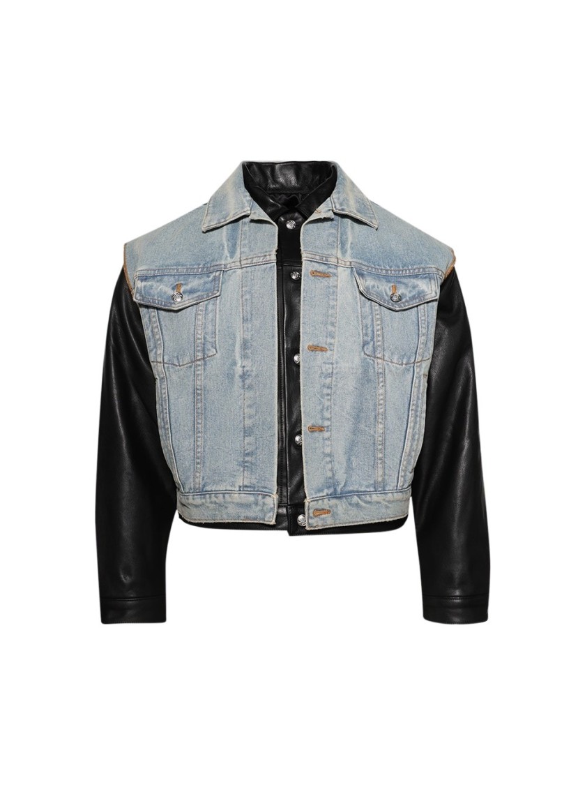 Shop Earthling Vip Warrior Jacket Light Blue And Black Leather