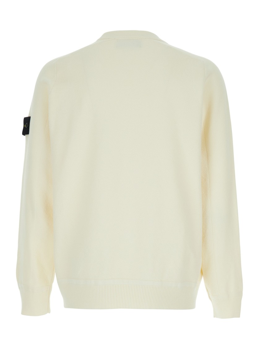 Shop Stone Island White Crewneck T-shirt With Sleeve Logo Patch