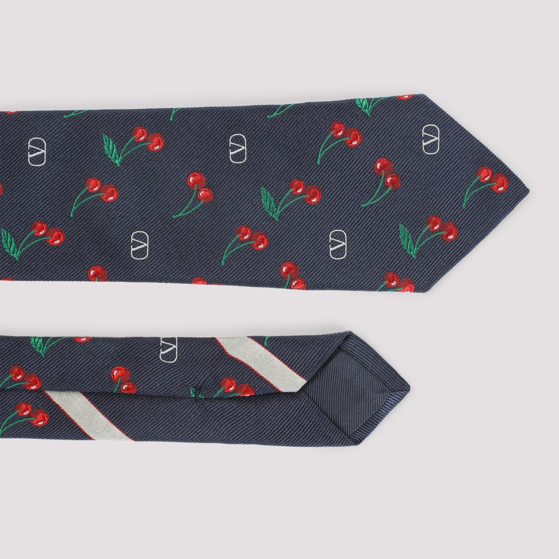 Valentino Garavani Cherry Motif Silk Tie In Rich Navy