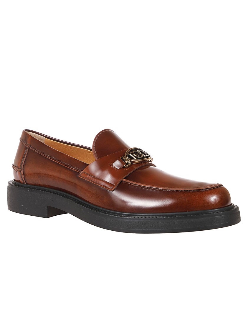 Tod's Moccasin Shoes With Decorative Emblem And Rubber Sole In Red