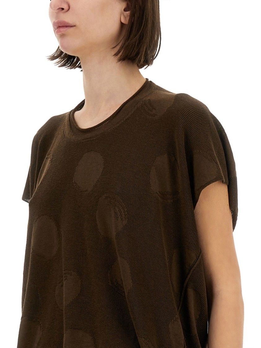 Uma Wang Polka Dot Detailed Crewneck Knitted Top In Brown