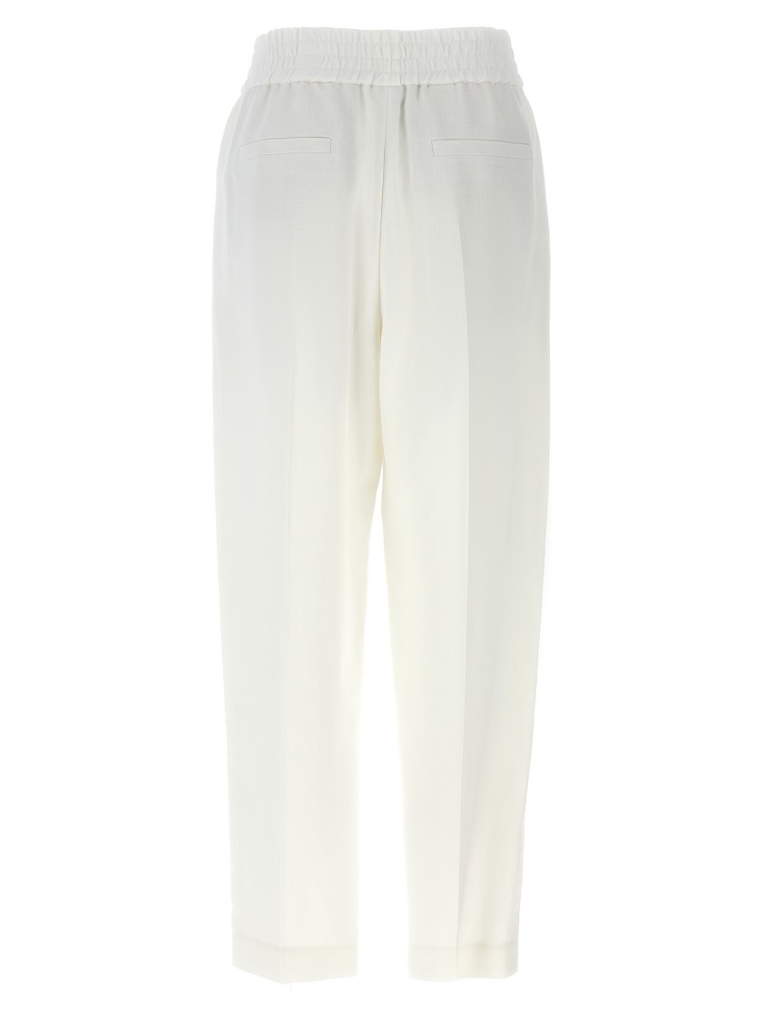 Brunello Cucinelli Straight-leg Linen Trousers With Elastic Waistband In White