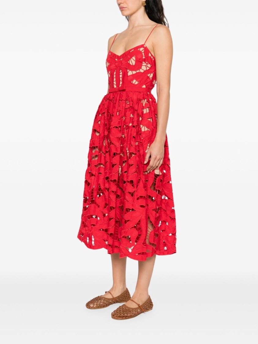 Self-portrait Intricate Cut-out Midi Dress With Removable Belt In Pink