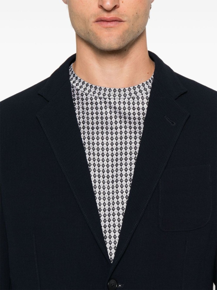 Giorgio Armani Tailored Black Blazer With Notch Lapel And Textured Fabric In Black