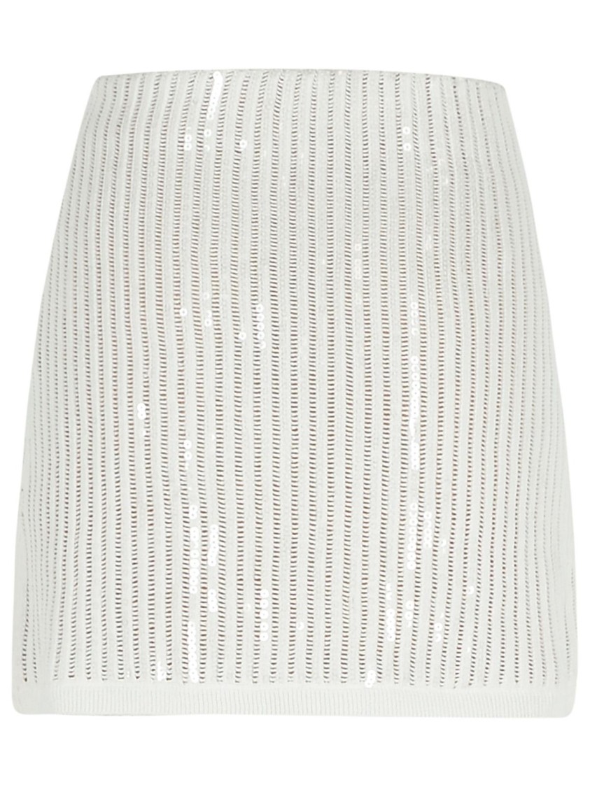 Self-portrait Sequined Crocheted Cotton And Cashmere-blend Mini Skirt In White