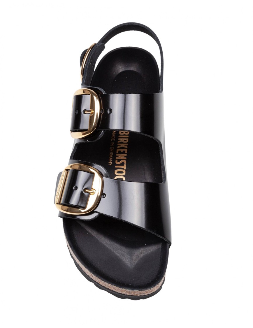 Birkenstock Milano Big Buckle I Lacquered Leather Sandal Color Bla In Black