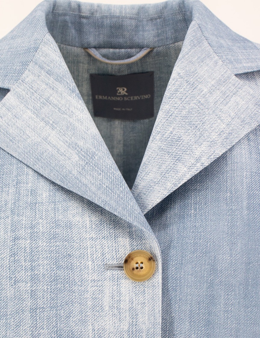 Ermanno Scervino Single Breasted Jacket With Floral Appliqués And Denim Effect In Blue