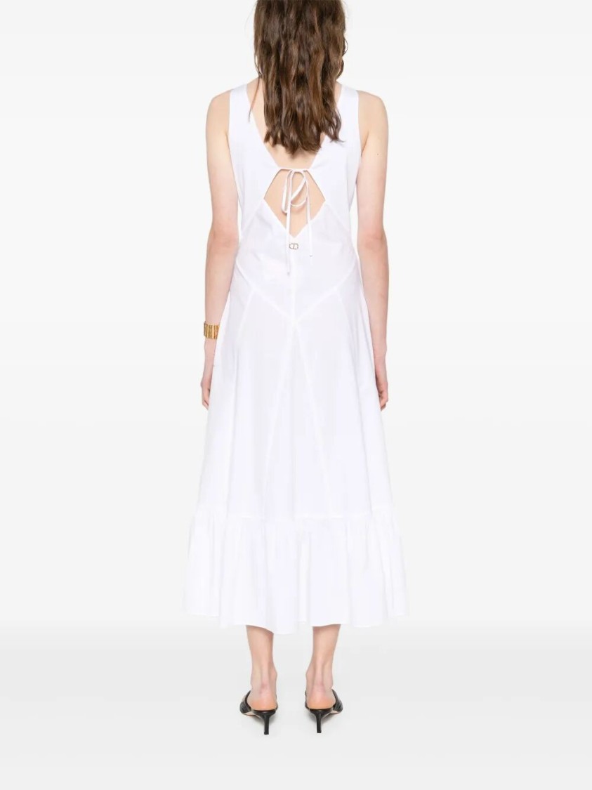 Twinset Twin-set V-neck Midi Dress With Flowing Silhouette In White