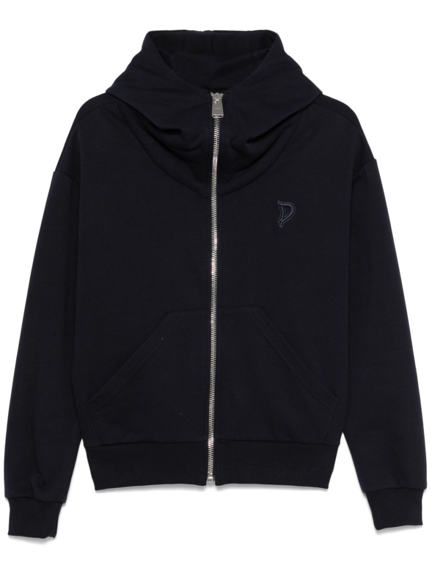 Dondup Zip-up Blue Hoodie With Cozy Hood In Black