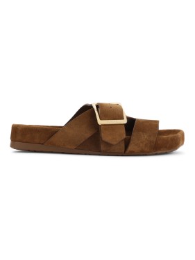 サンダル・ミュール Loewe Brown Calf Suede Sandals With Bold Buckle Detail Loewe Brown Calf Suede With Bold Buckle Detail | THE LIST
