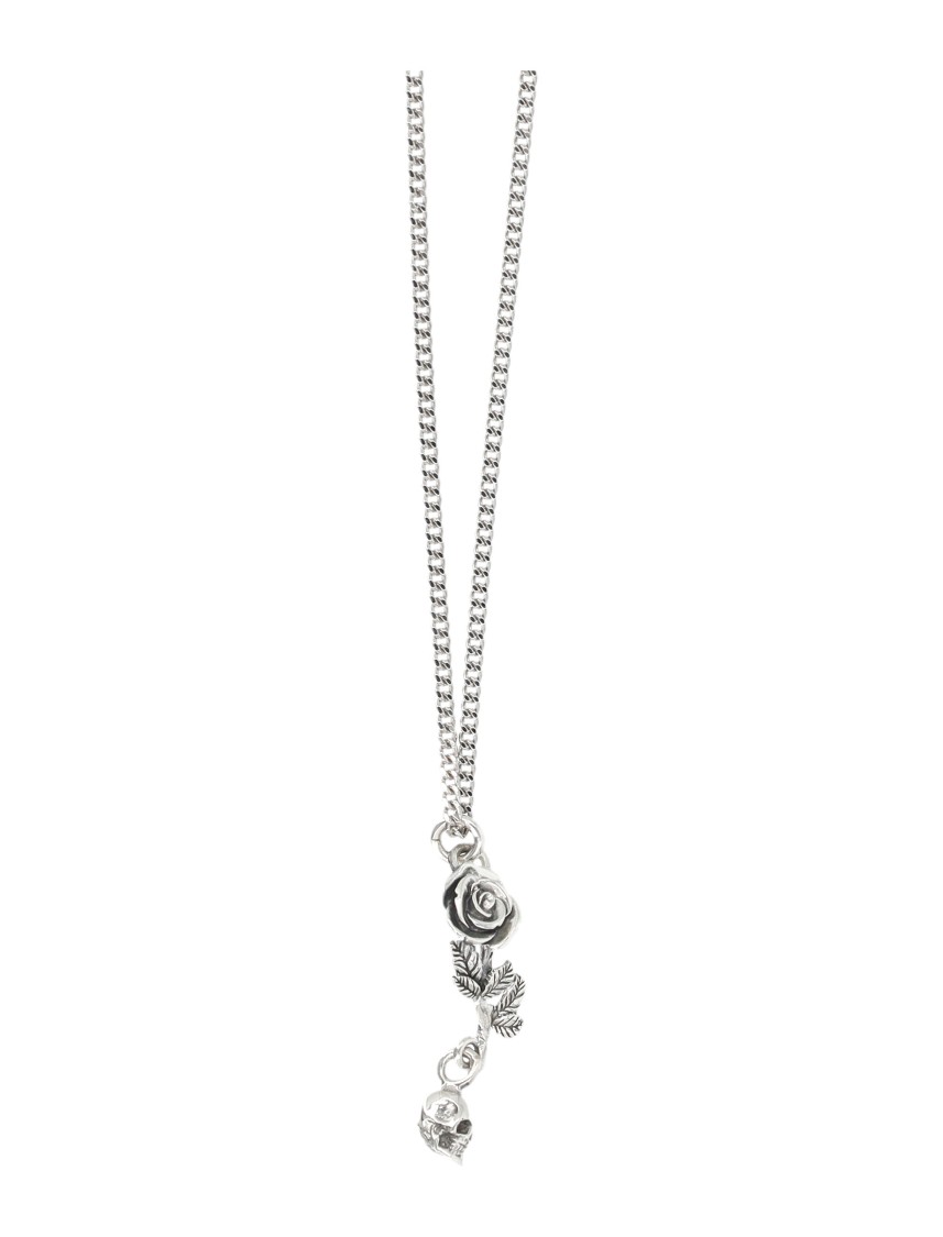 Emanuele Bicocchi Rose And Skull Pendant Necklace
