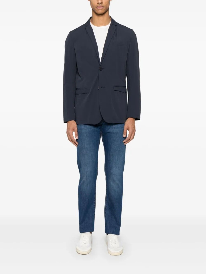 Herno Tailored Black Blazer With Notched Lapels In Blue