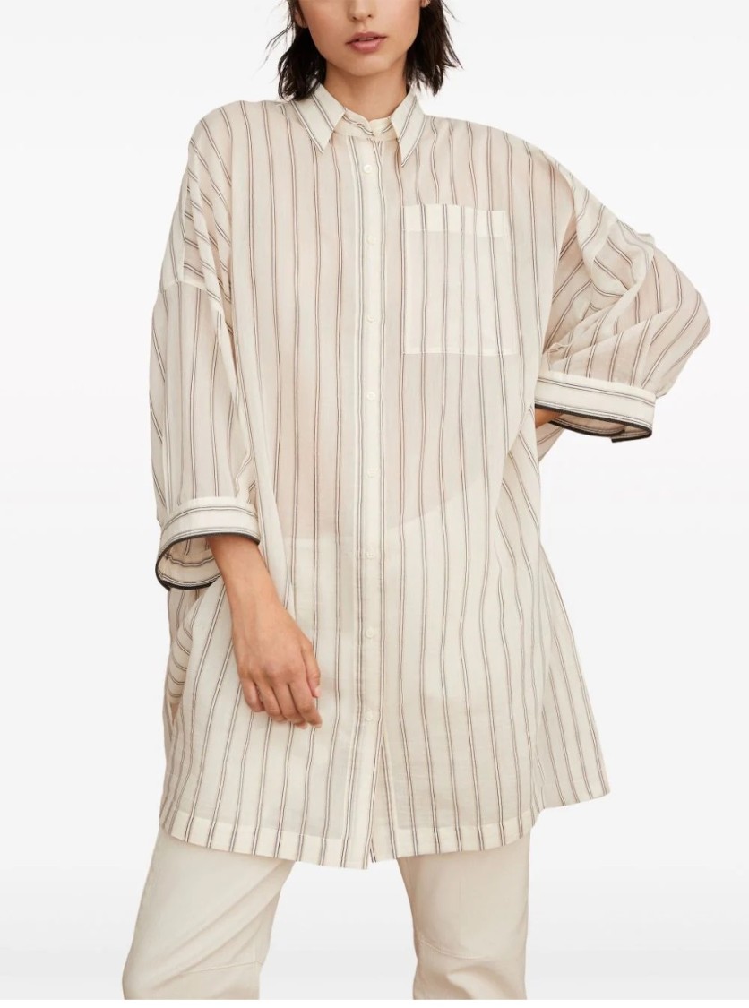 Brunello Cucinelli Long Sleeve Striped Shirt With Button-down Front In White