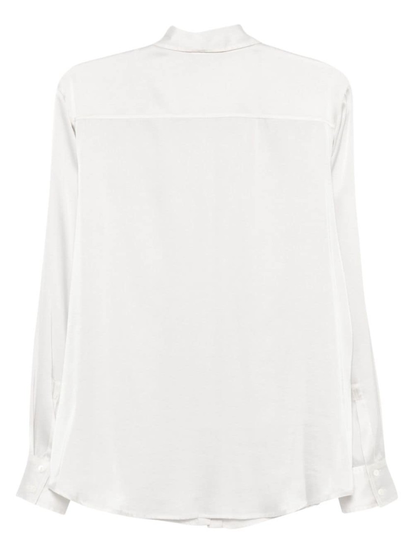Antonelli Long-sleeved Silk Blend Shirt With Curved Hem And Classic Collar In White