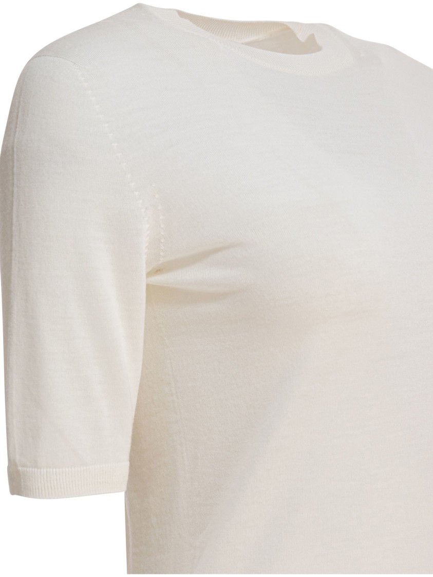 Max Mara Crew Neck Ribbed Cuffs Short Sleeves In White