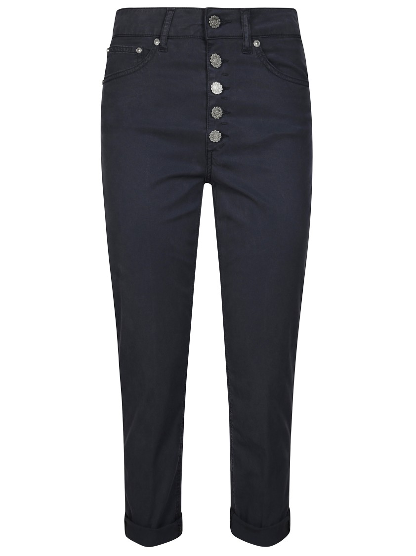 Dondup Fitted High-waist Cropped Trousers With Decorative Buttons In Black