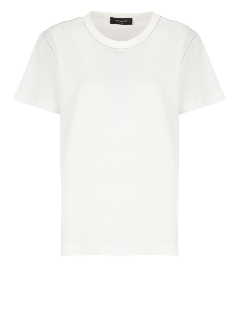 Shop Fabiana Filippi Versatile Cotton T-shirt With Bright Point Details In White
