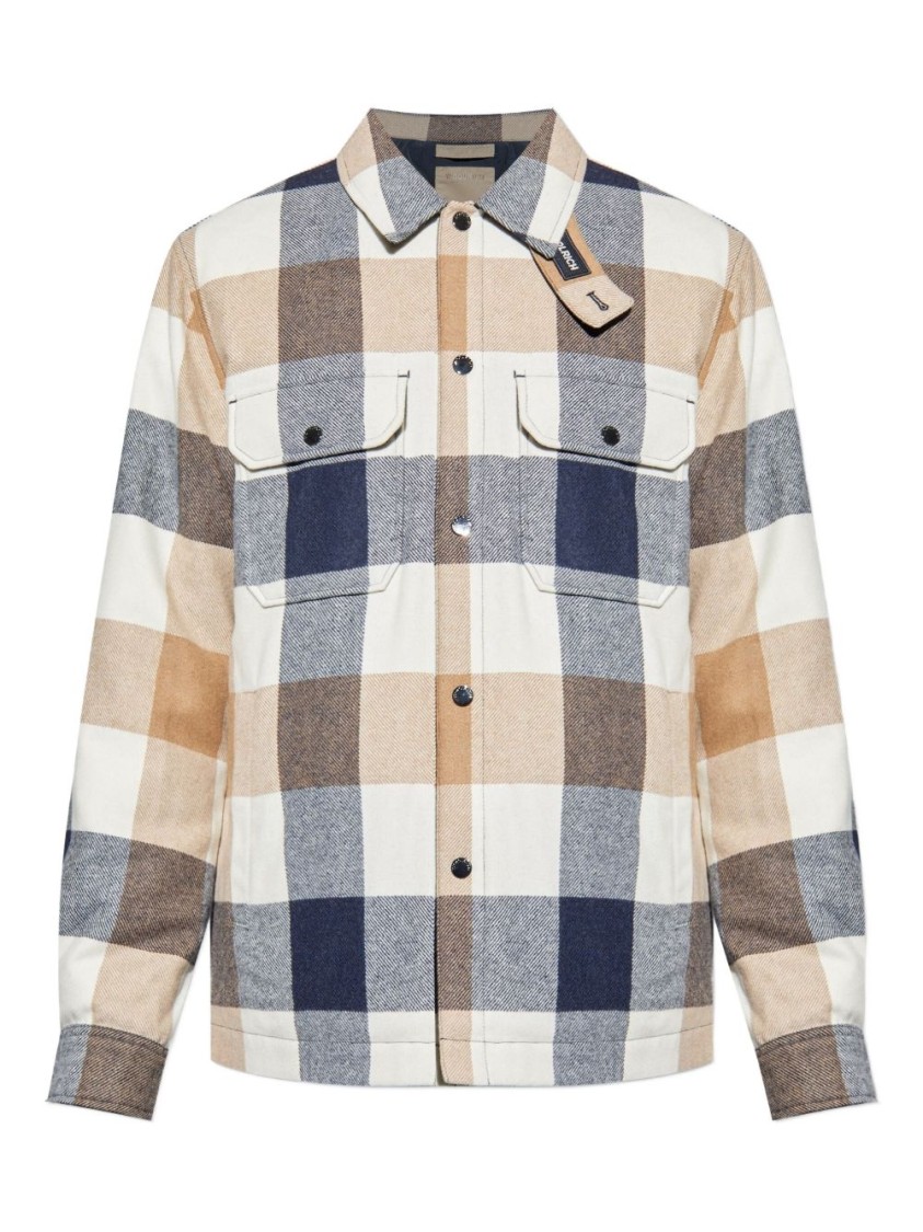 Woolrich Checked Wool Blend Shirt Jacket With Chest Pockets In Multi