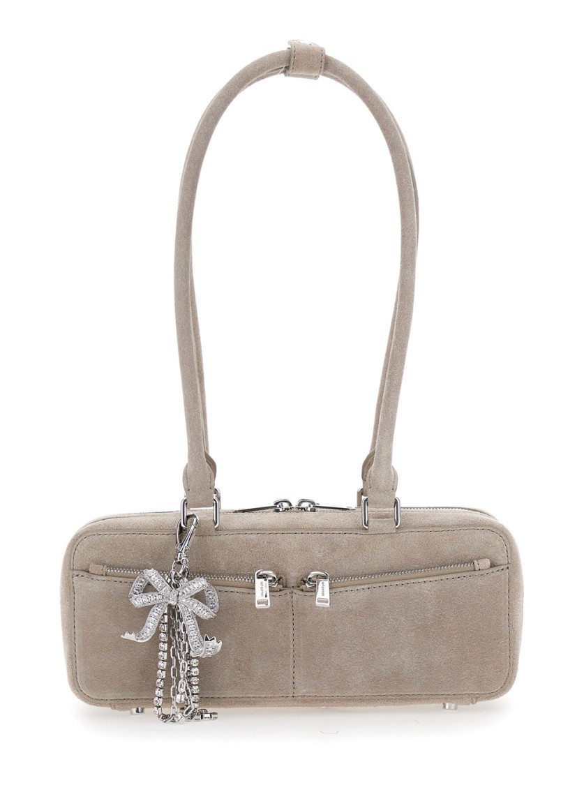 Self-portrait Baguette Shoulder Bag With Charm In Gray