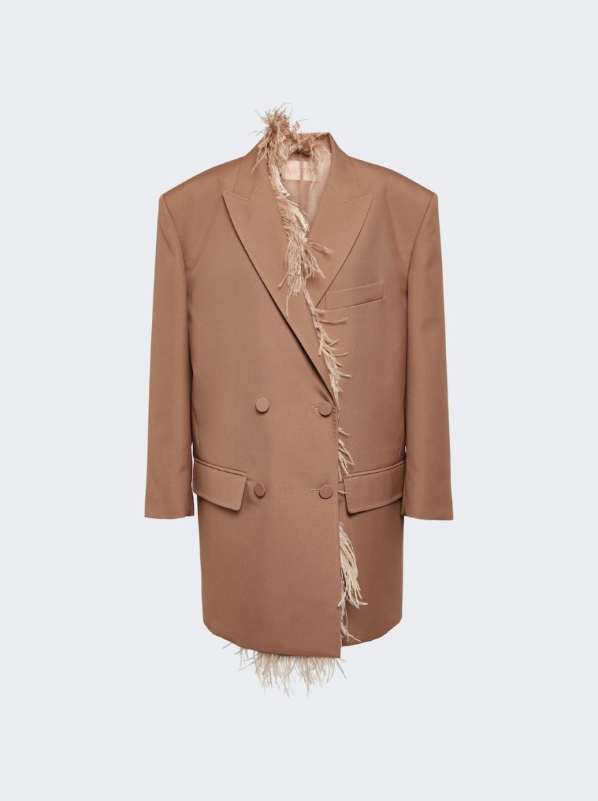 Valentino Feather-trimmed Double-breasted Blazer