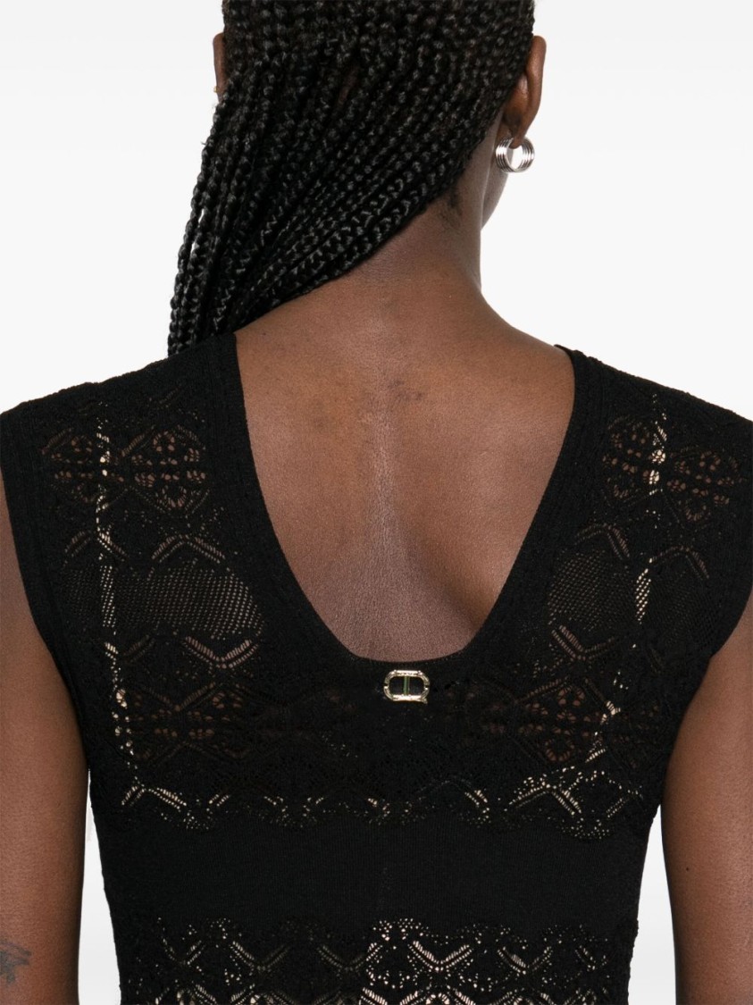 Shop Twinset Twin-set Fitted Maxi Dress With Lace Detailing