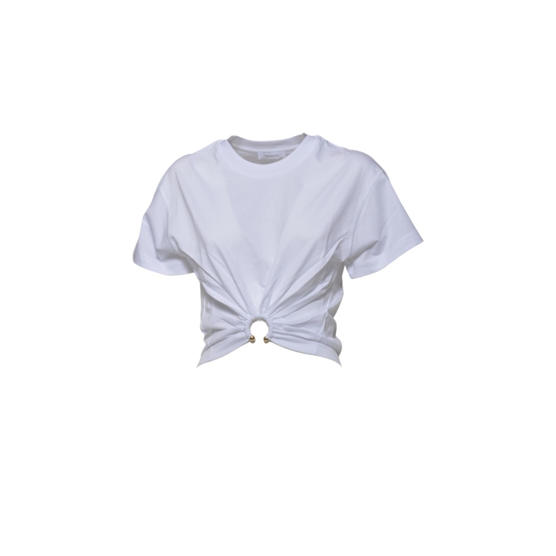 Shop Rabanne White Cotton Piercing Cropped T-shirt