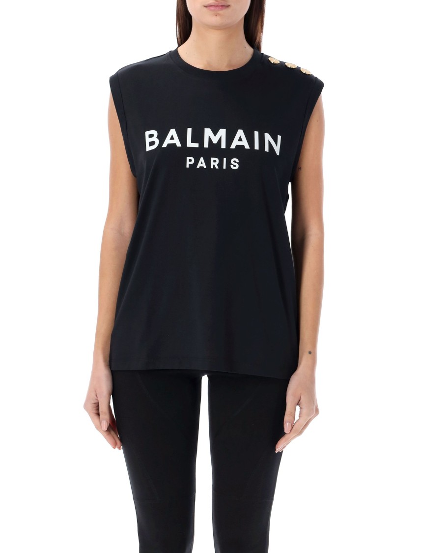 Balmain 3-button Tank Top In Black Cotton In Black