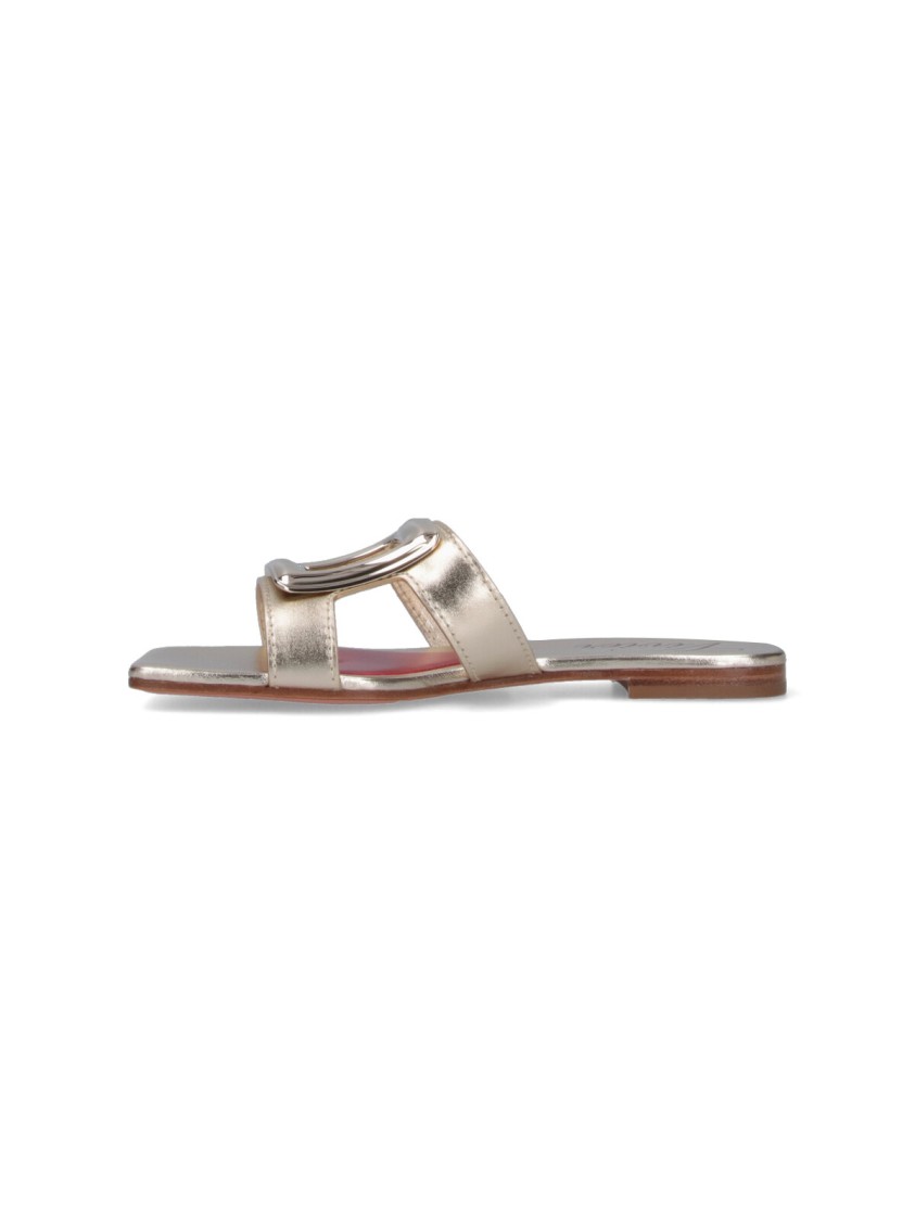 Roger Vivier Squared Toe Slide Sandals In Silver