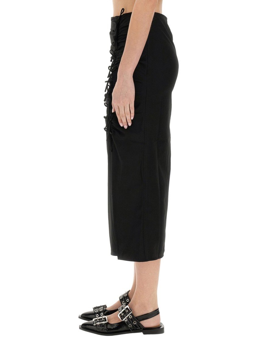 Ganni Drapey Melange Midi Skirt In Black