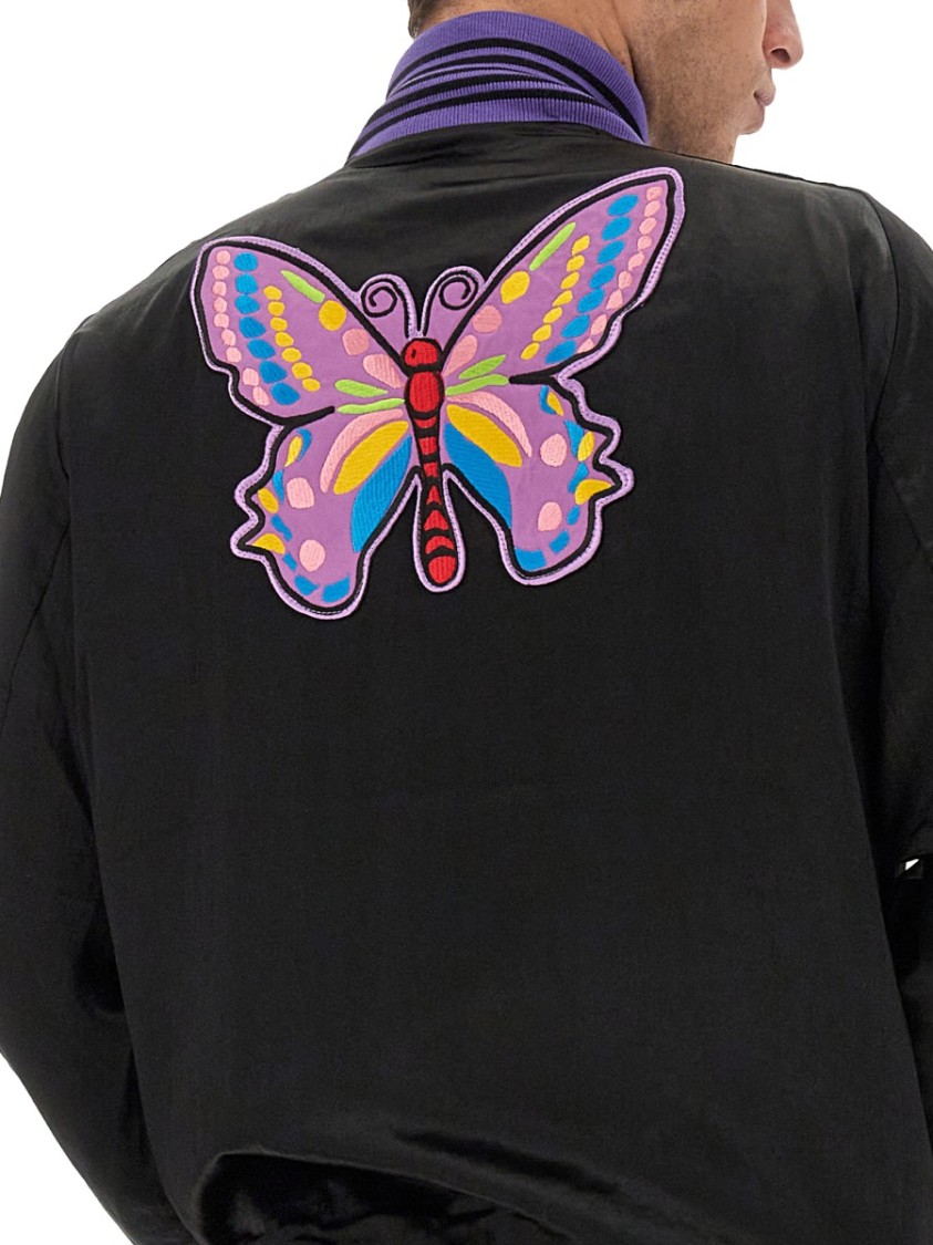 Needles Comfort Fit Satin Jacket With Graphic Patches In Black