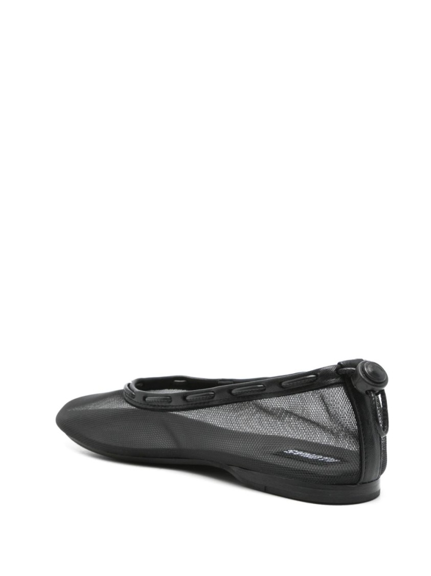 Alohas Rounded Toe Black Ballerinas With Mesh Upper In Gray