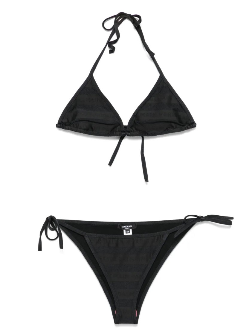 Balmain Classic Triangle Bikini With Adjustable Ties In Black