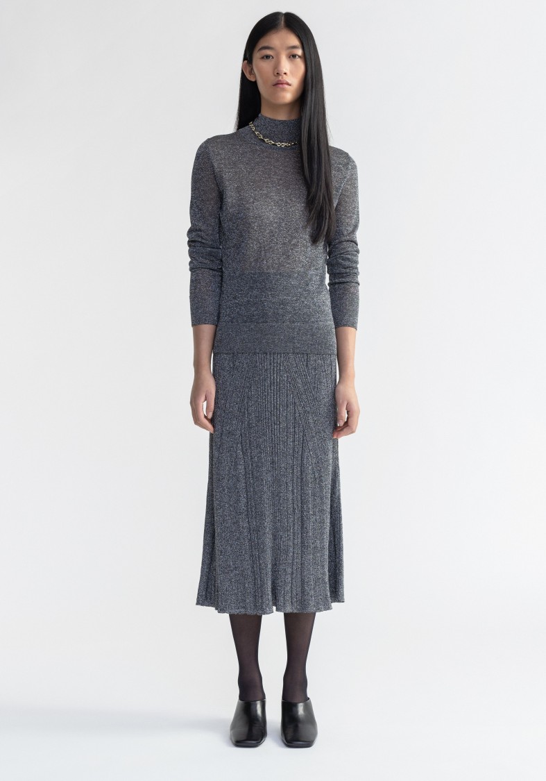 Shop Aeron Vaslav - Sparkly Ribbed Turtleneck In Grey
