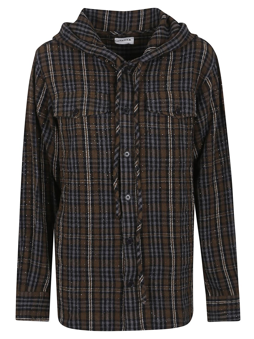P.a.r.o.s.h Parosh Check Pattern Shirt With Rhinestone Embellishments In Black