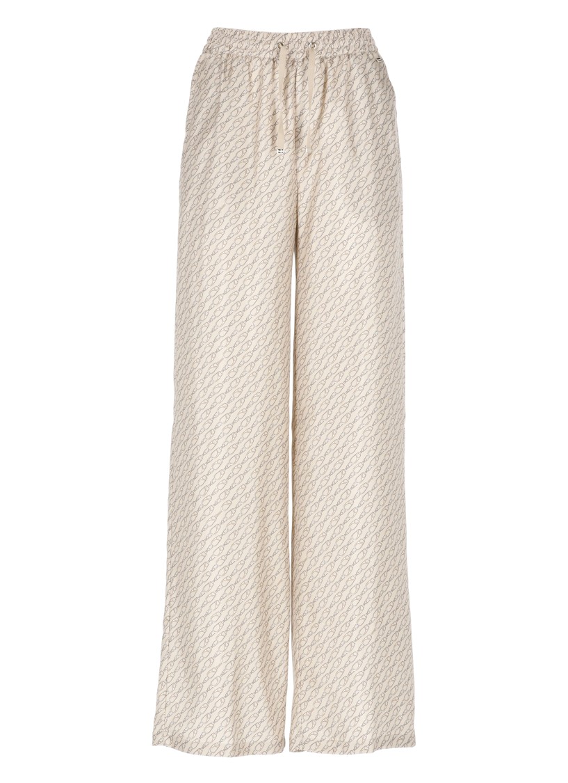 Herno Silk Pants With All-over Monogram Pattern In Neutral