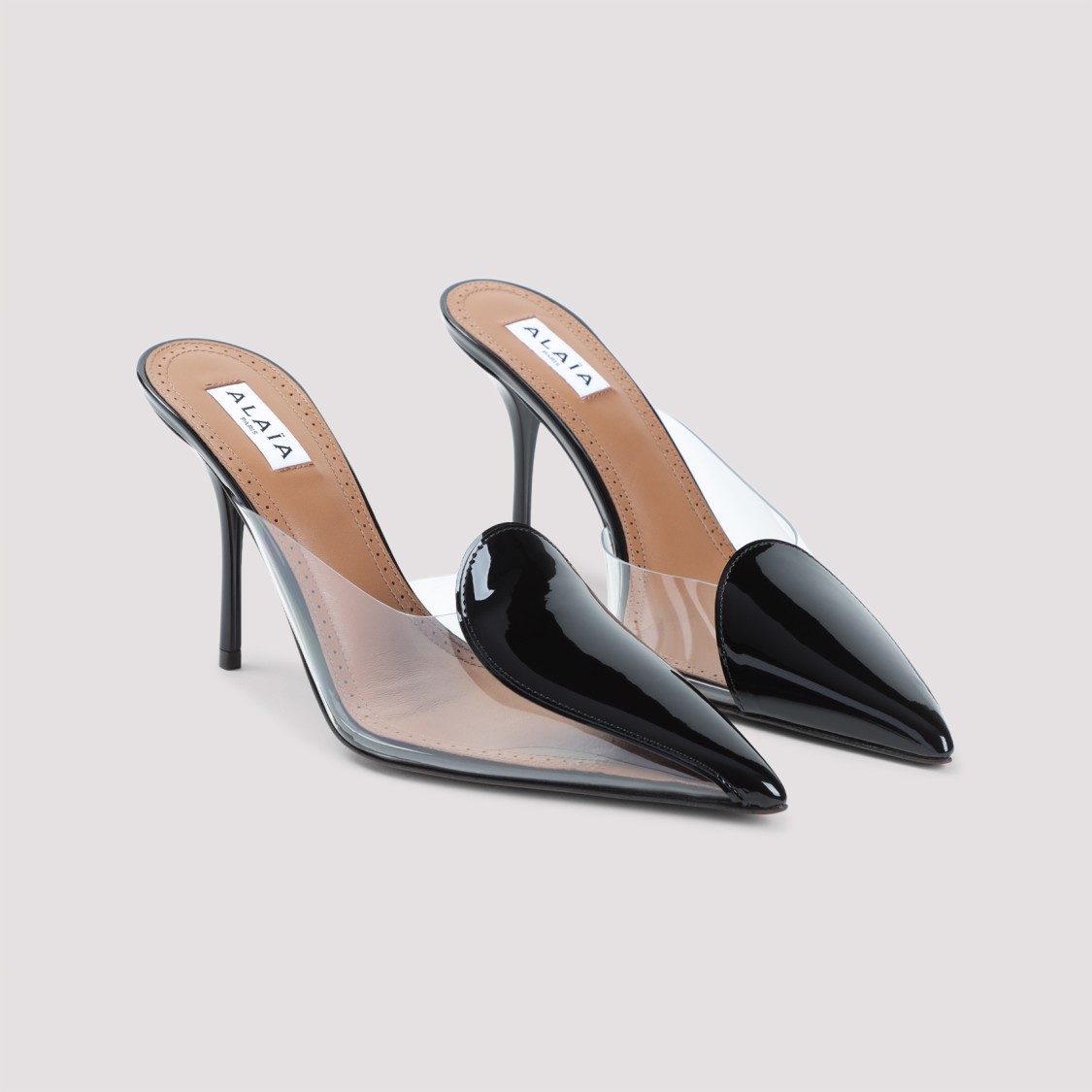 Shop Alaïa Pointed Toe Slippers In Calf And Patent Leather In Black