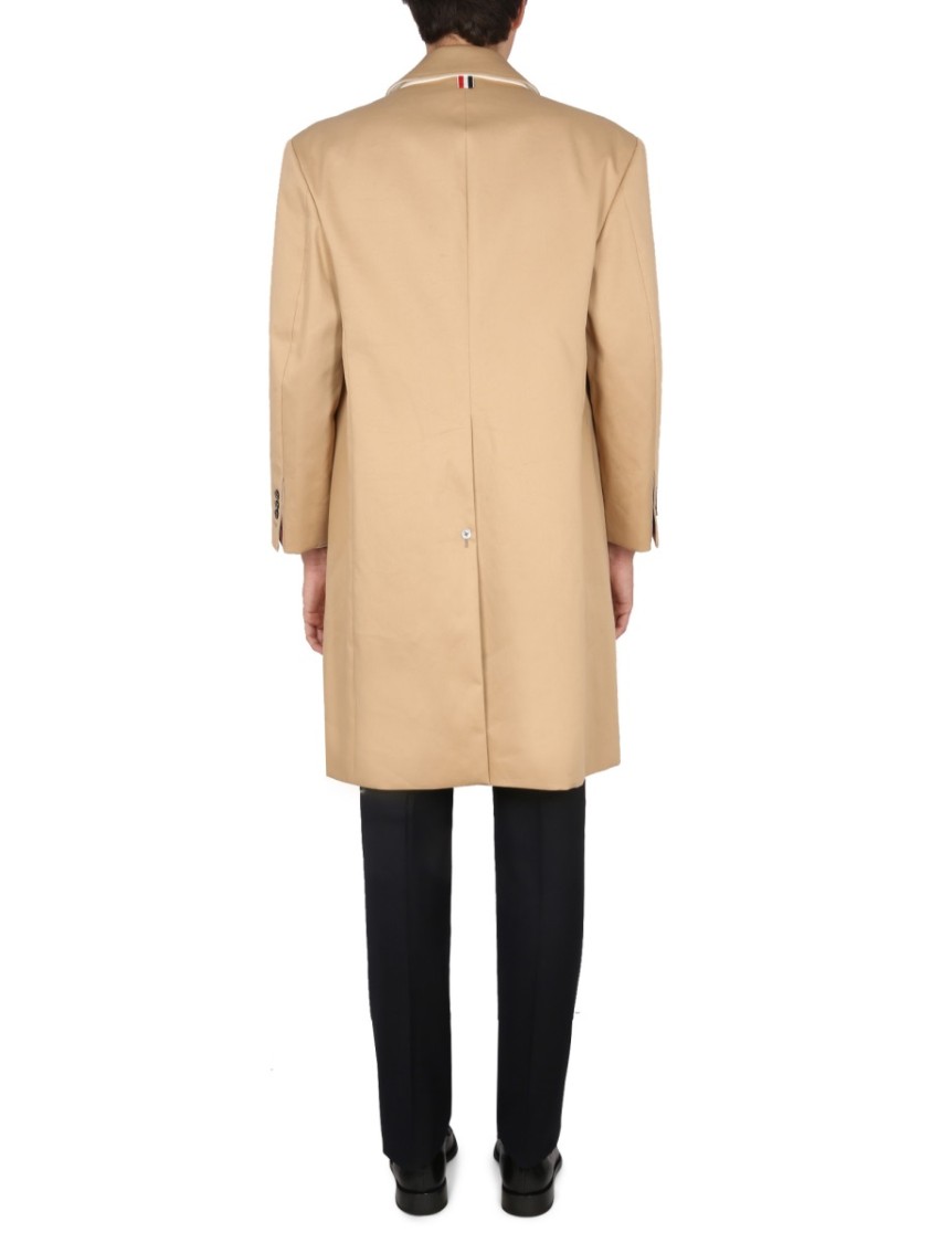Thom Browne Cotton Coat With Notched Lapels And Back Vent In Brown