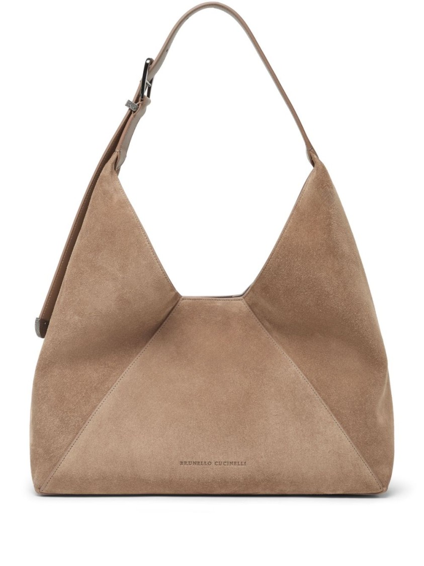 BRUNELLO CUCINELLI BRUNELLO CUCINELLI TOBACCO BROWN CALF SUEDE HANDBAG WITH VELVET EFFECT