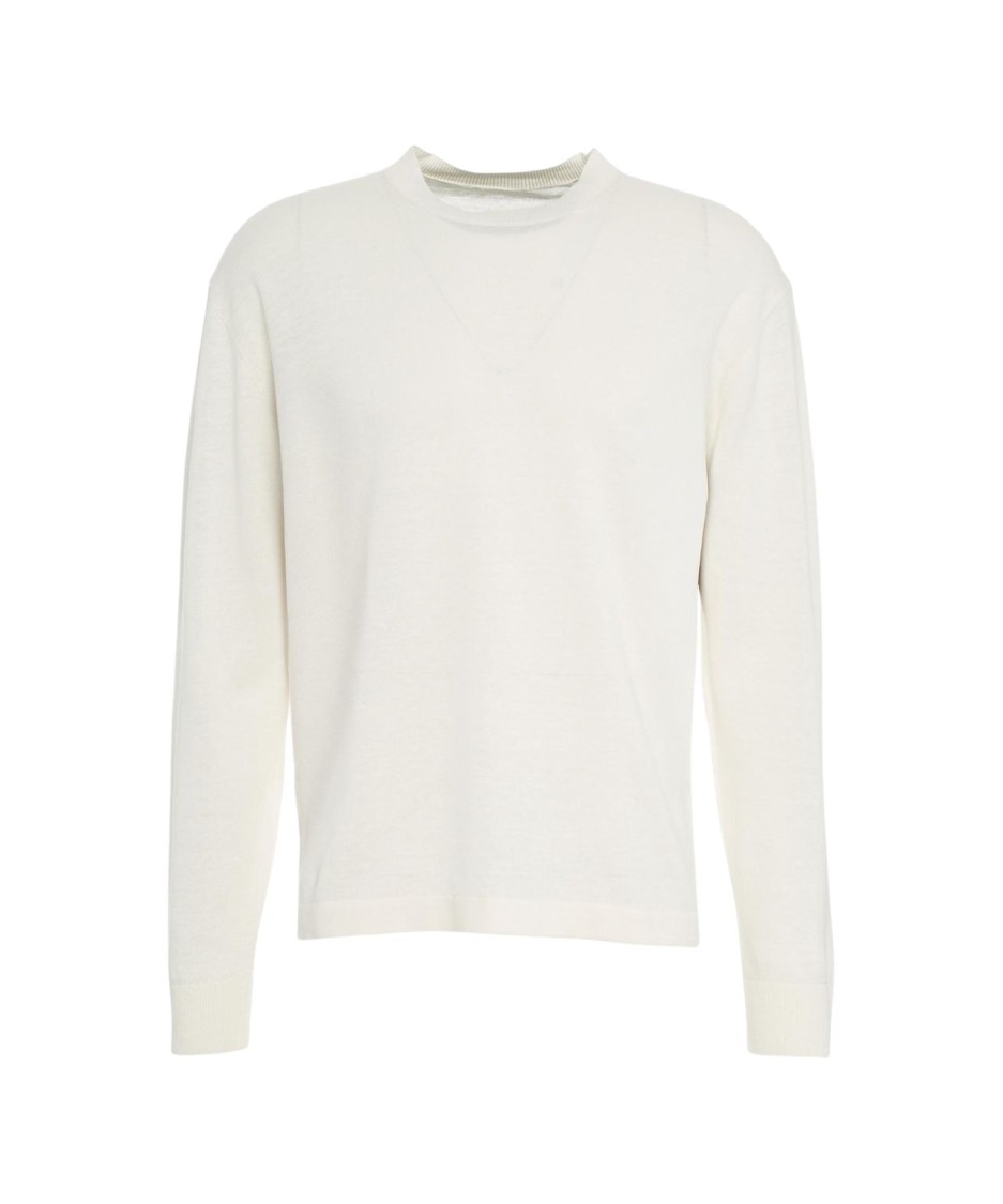 Paolo Pecora Oversized Knit White Sweater With Ribbed Collar In White