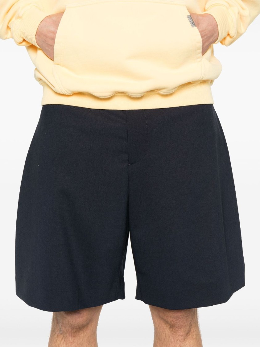 Msgm Knee-length Tailored Blue Shorts In Black