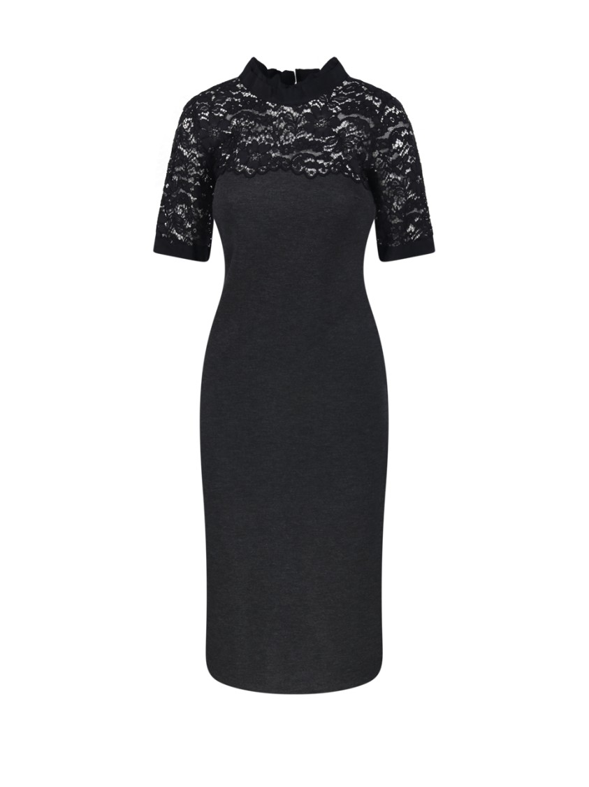 P.a.r.o.s.h Parosh Fitted Midi Dress With Lace Overlay In Grey
