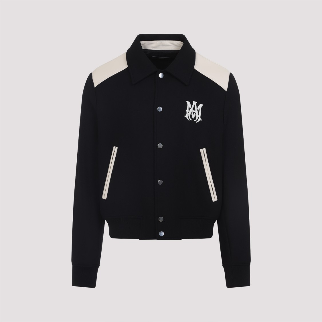 Amiri Tailored Wool And Leather Jacket With Zippered Pockets In Black