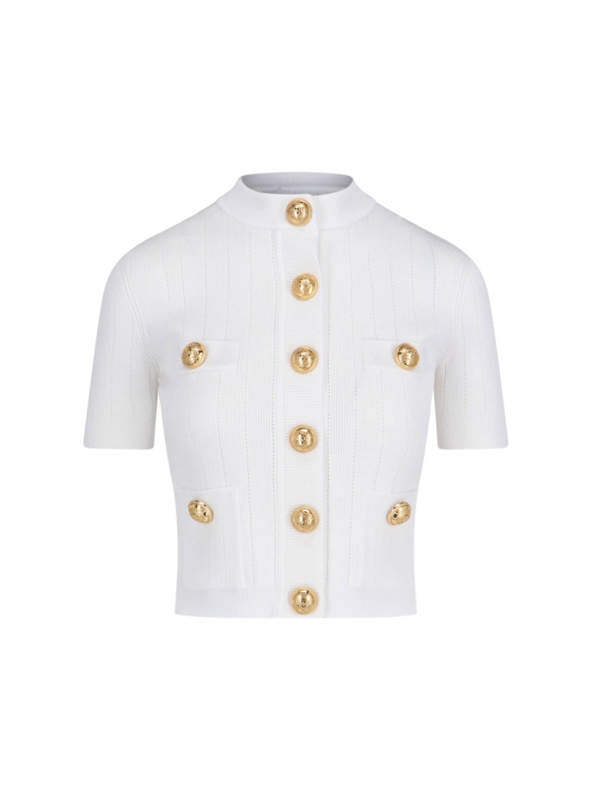 BALMAIN BALMAIN DECORATIVE BUTTON' CARDIGAN – WHITE