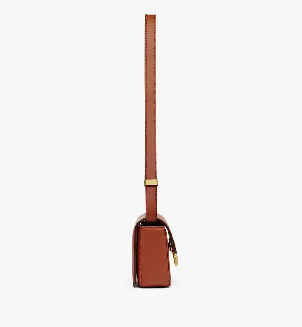 Mcm Structured Brown Calf Leather Shoulder Bag In Red