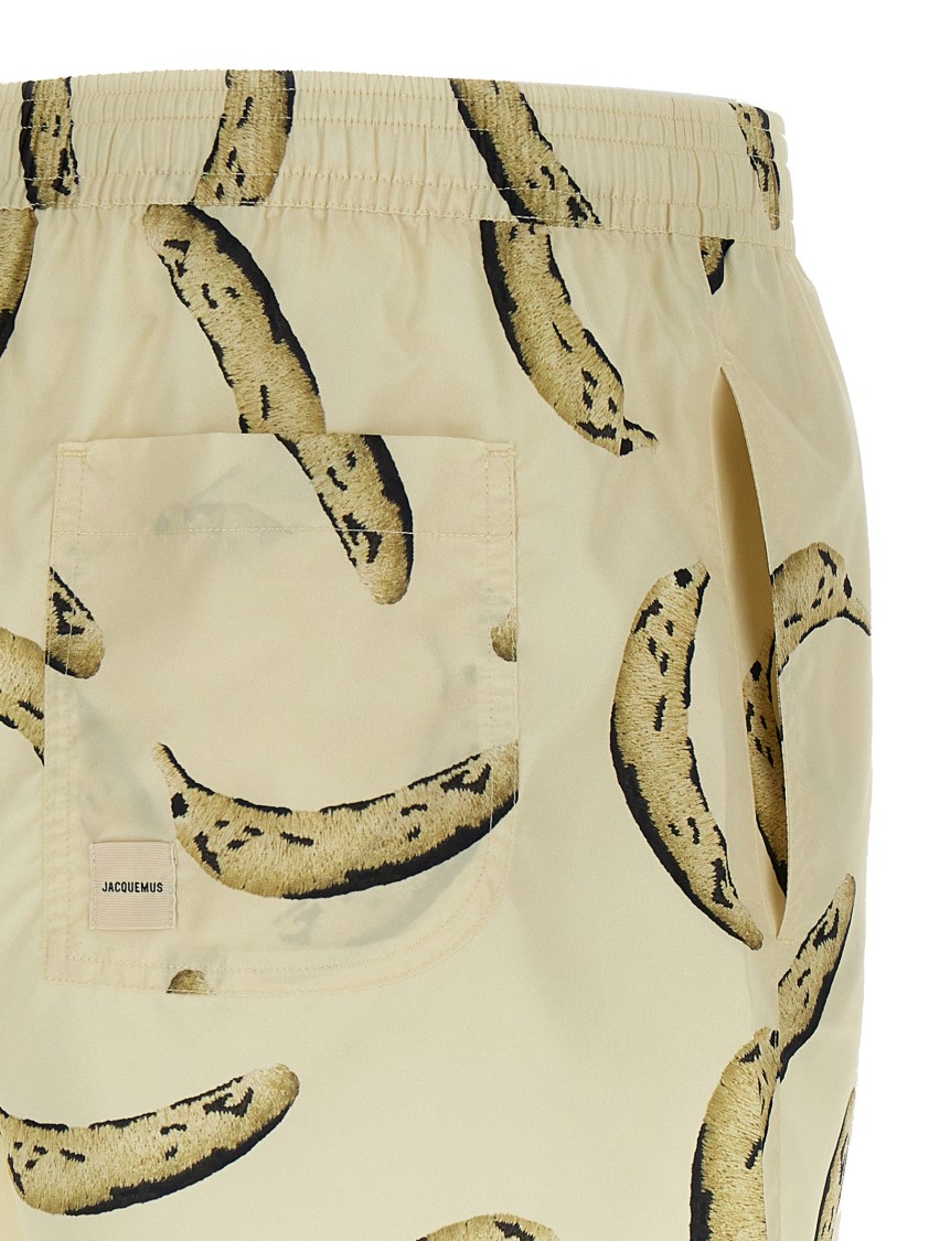 Jacquemus Le Maillot Puntini Yellow Swimsuit With Elastic Waist And All-over Print In Tech Fabric Man In Neutral