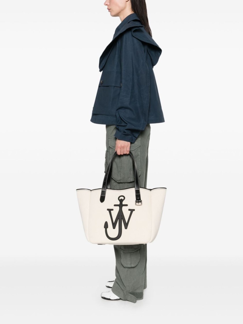 Shop Jw Anderson J. W. Anderson Beige Tote Bag With Tie-fastening Straps And Signature Logo