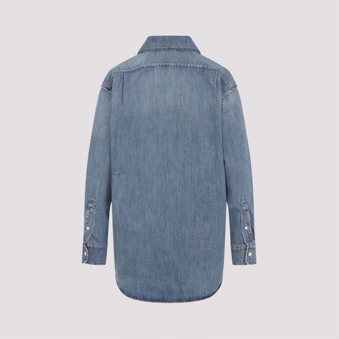 Miu Miu Denim Shirt With Chest Pocket And Round Hem