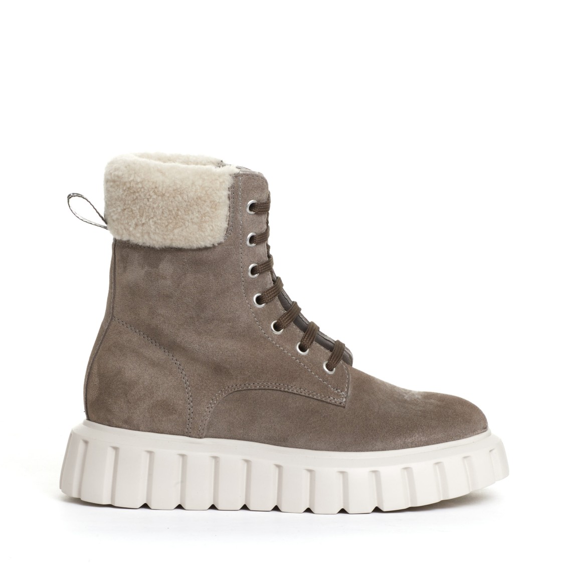 VOILE BLANCHE VOILE BLANCHE GRAY SUEDE ANKLE BOOTS WITH ECO-FUR INSERTS