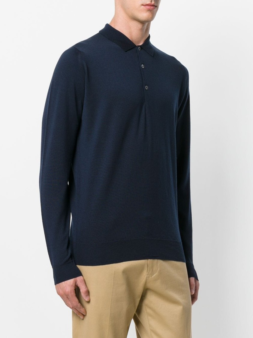 John Smedley Belper Buttoned Knitted Polo Shirt In Blue