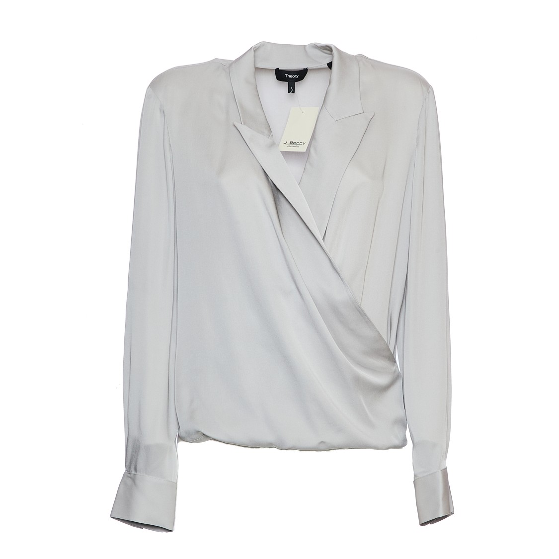 Theory Platinum Blouse With V-neck And Lapel Wrap